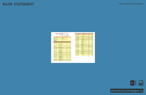 Kontoauszug der Union Bank of India (Word-Format, 2 Seiten), Beispielvorschau
